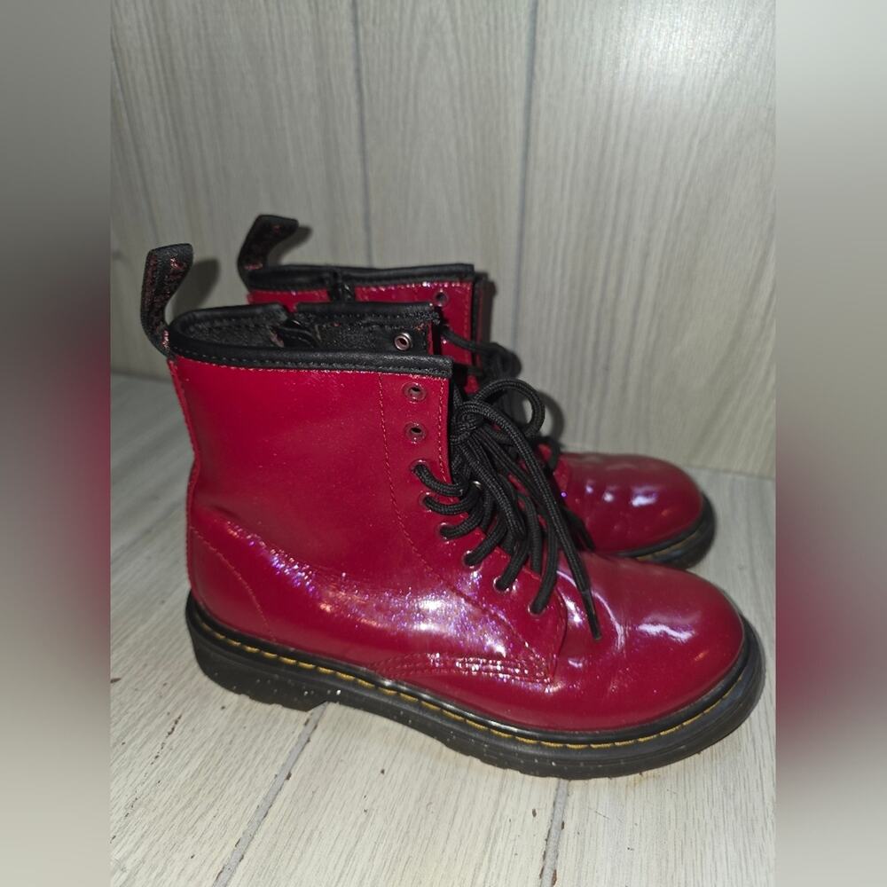 Dr. Martens Girls Air Wave Hot Pink/Red Boots Sparkly Patent Side Zip Sz4 1460